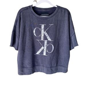 Calvin Klein sweatshirt shirt sleeve Rae hem burn out‎ navy blue large NEW